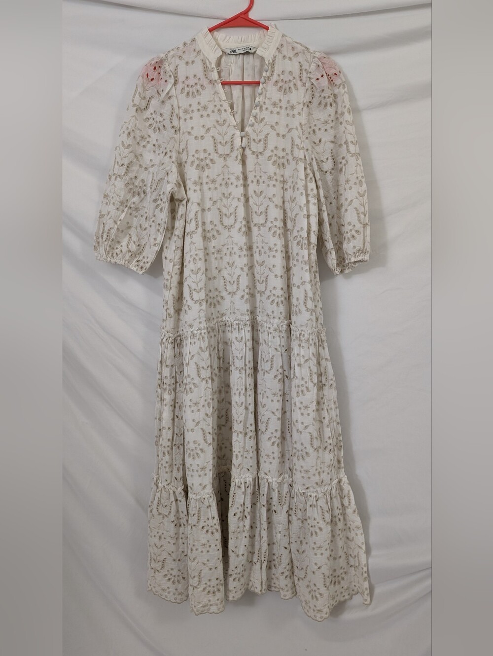 Zara Embroidered Eyelet Cotton Lace Midi Dress